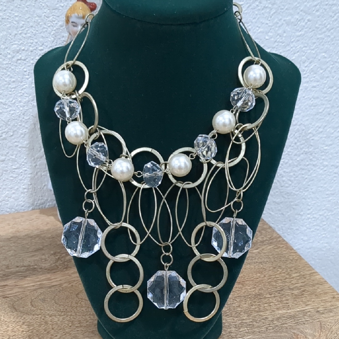 Gold And Faux Pearl Statement Necklace